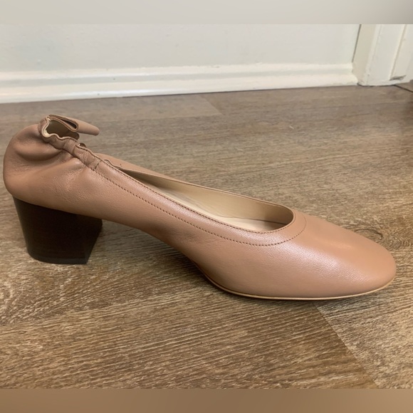 Tan Chunky Heel Pumps with Bow - Picture 6 of 7